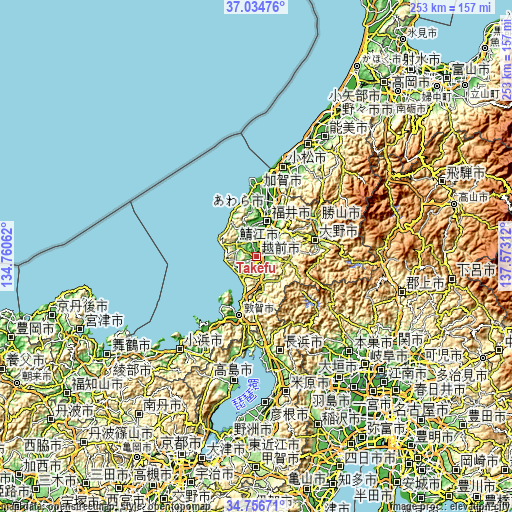 Topographic map of Takefu