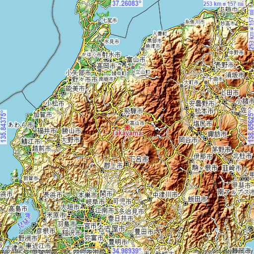 Topographic map of Takayama