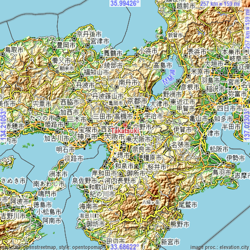 Topographic map of Takatsuki