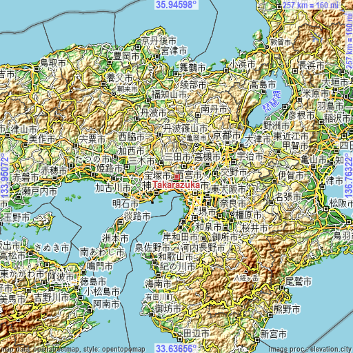 Topographic map of Takarazuka