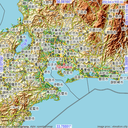 Topographic map of Takahama