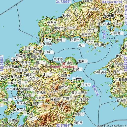 Topographic map of Bungo-Takada-shi