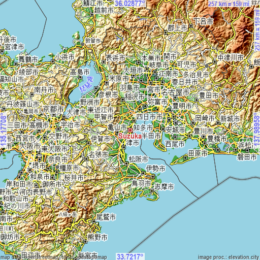 Topographic map of Suzuka
