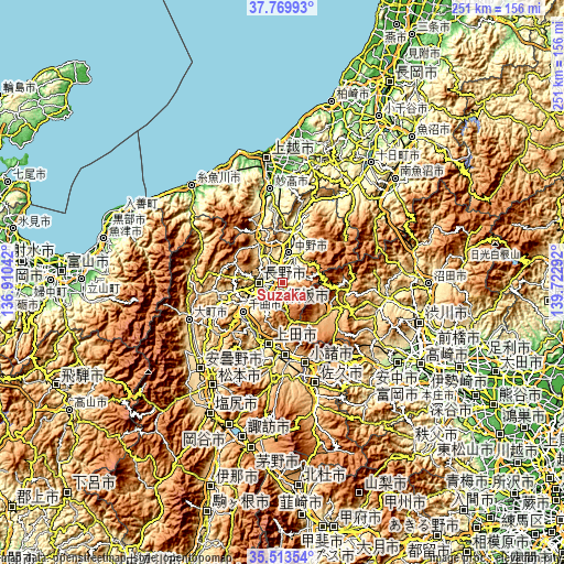Topographic map of Suzaka