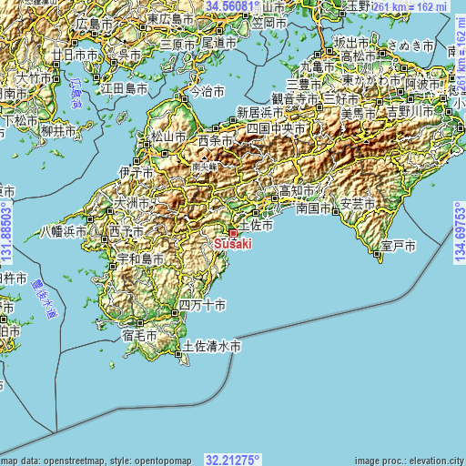 Topographic map of Susaki