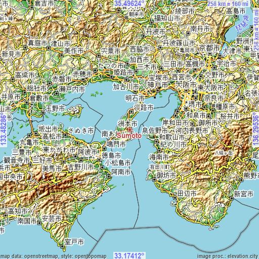 Topographic map of Sumoto