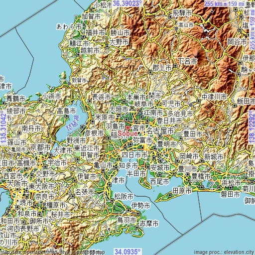Topographic map of Sobue