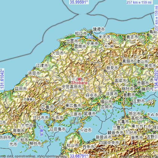 Topographic map of Shōbara