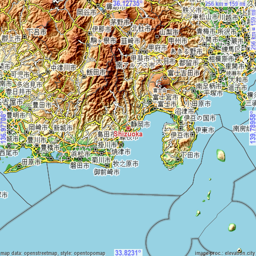 Topographic map of Shizuoka