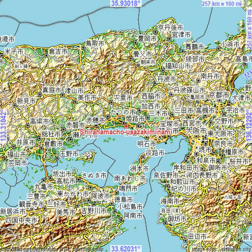 Topographic map of Shirahamachō-usazakiminami