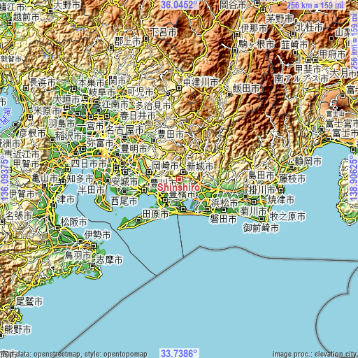 Topographic map of Shinshiro