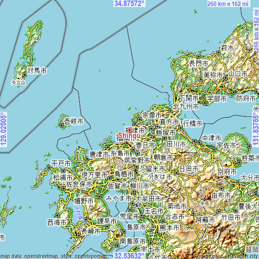 Topographic map of Shingū