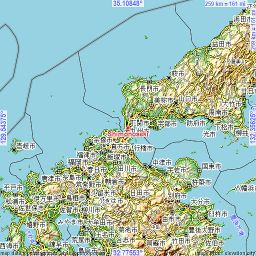 Topographic map of Shimonoseki