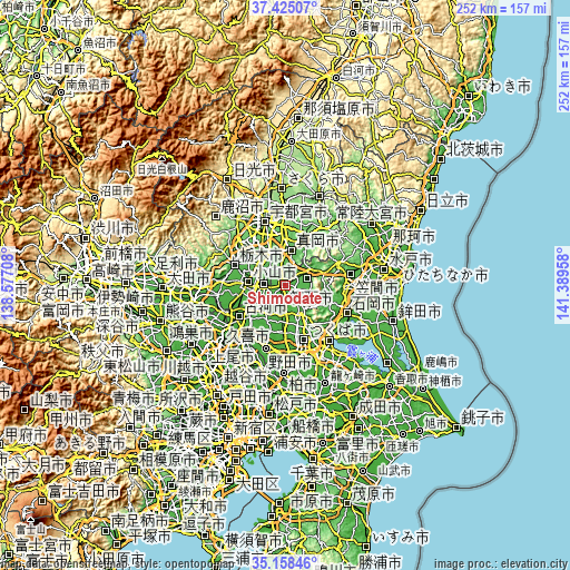 Topographic map of Shimodate