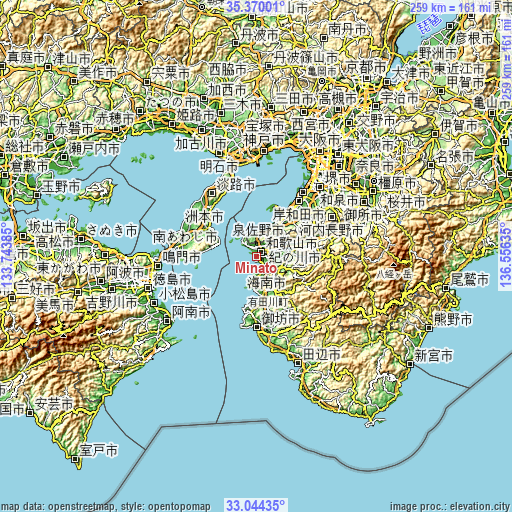 Topographic map of Minato