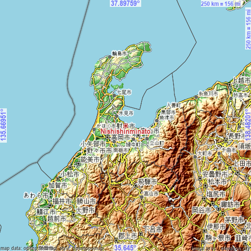 Topographic map of Nishishinminato