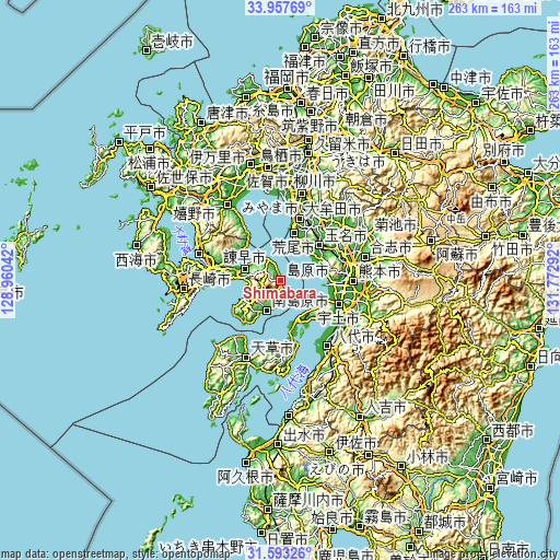 Topographic map of Shimabara