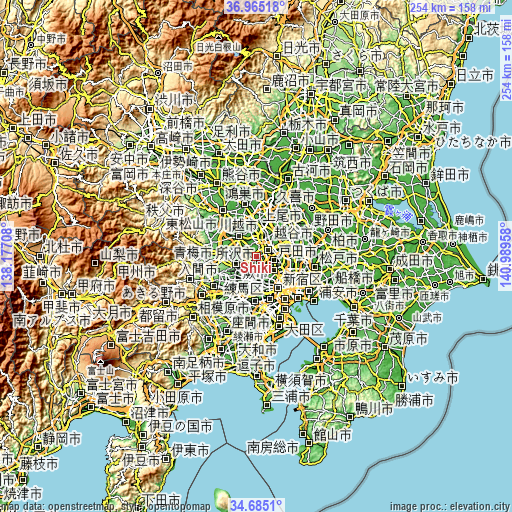 Topographic map of Shiki