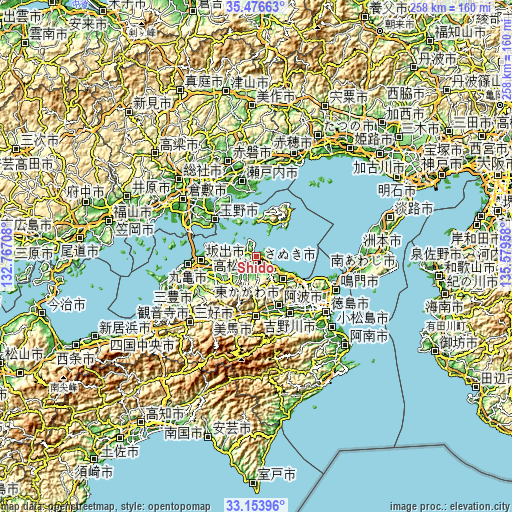 Topographic map of Shido