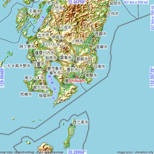 Topographic map of Shibushi