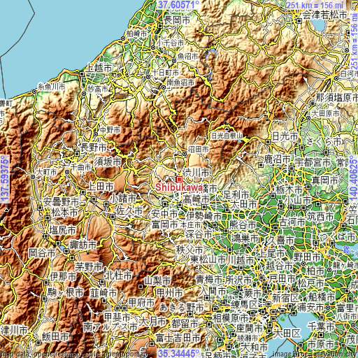Topographic map of Shibukawa