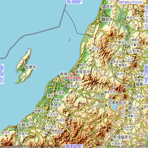 Topographic map of Shibata