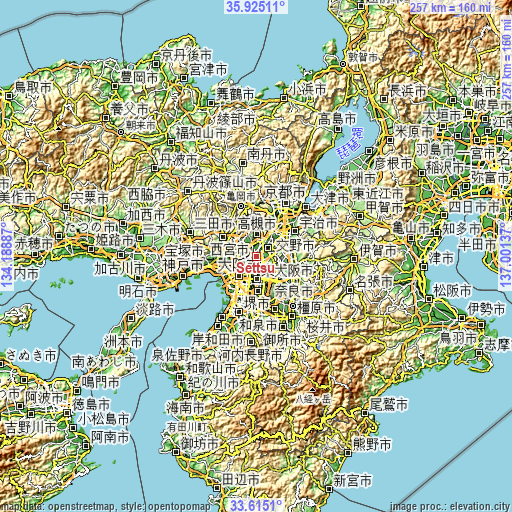 Topographic map of Settsu