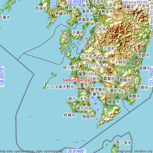 Topographic map of Satsumasendai