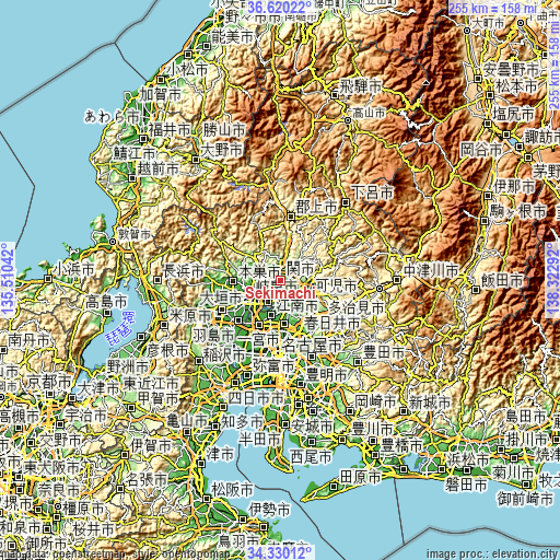 Topographic map of Sekimachi