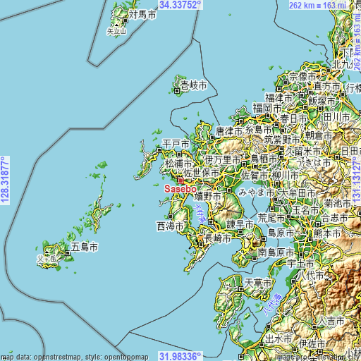 Topographic map of Sasebo