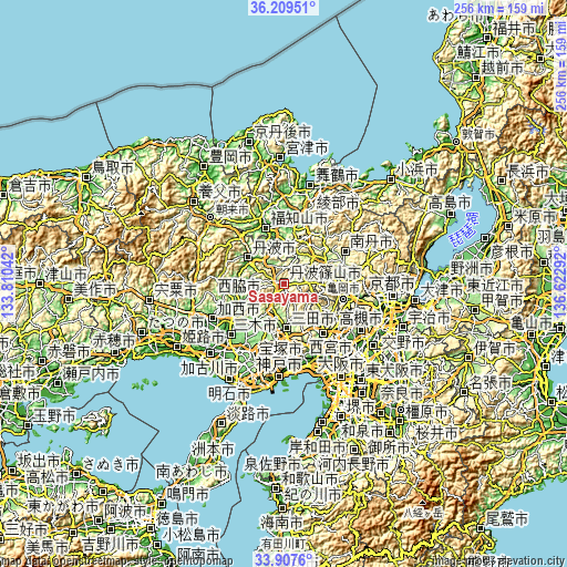 Topographic map of Sasayama