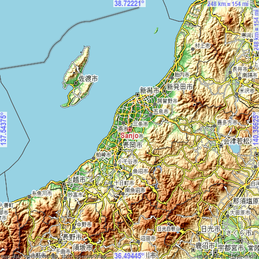 Topographic map of Sanjō