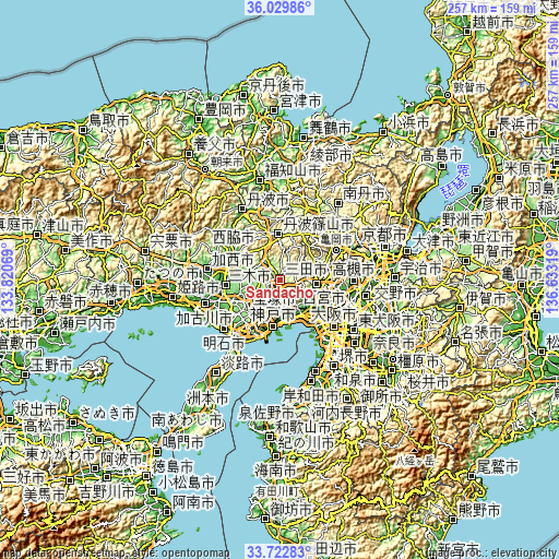 Topographic map of Sandachō