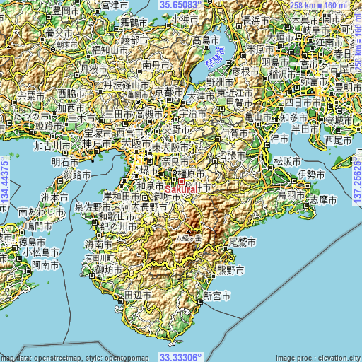 Topographic map of Sakurai