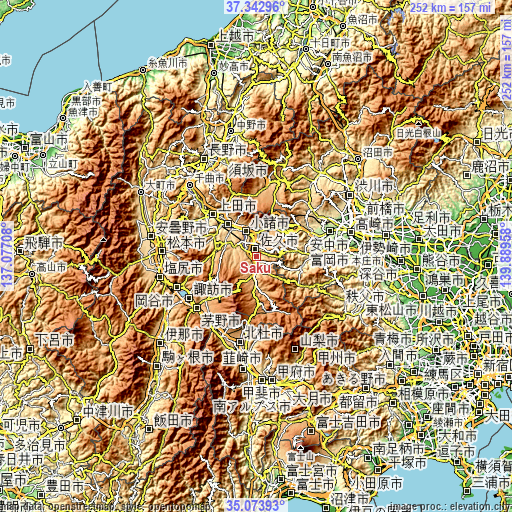 Topographic map of Saku