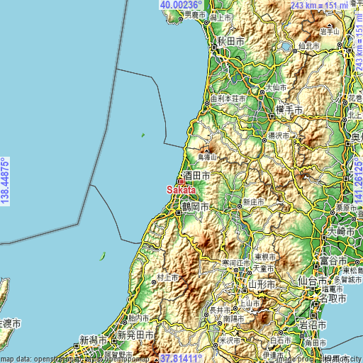 Topographic map of Sakata