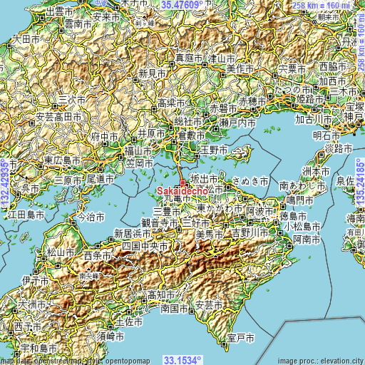 Topographic map of Sakaidechō
