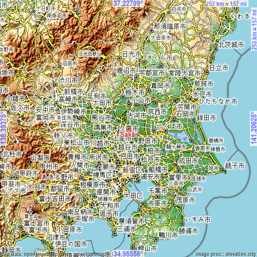 Topographic map of Sakai