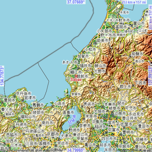 Topographic map of Sabae