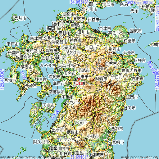 Topographic map of Ōzu