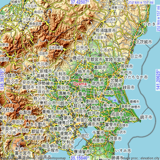 Topographic map of Oyama