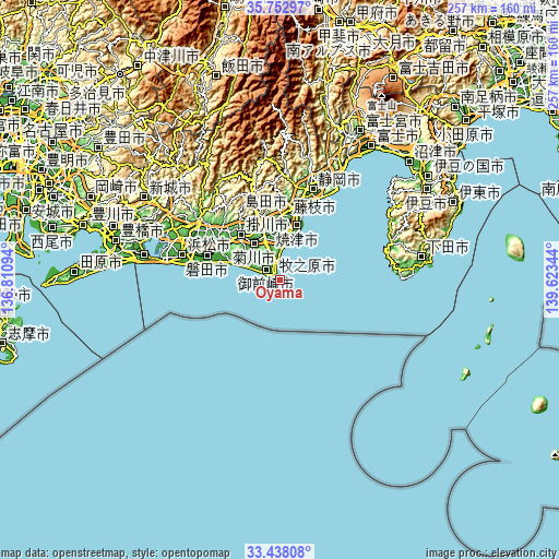 Topographic map of Ōyama