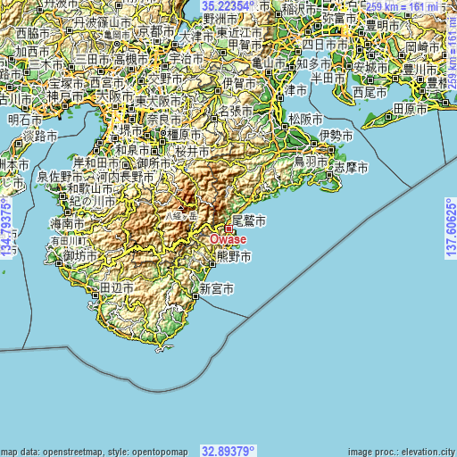 Topographic map of Owase