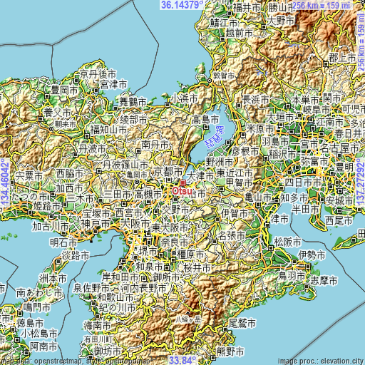 Topographic map of Ōtsu