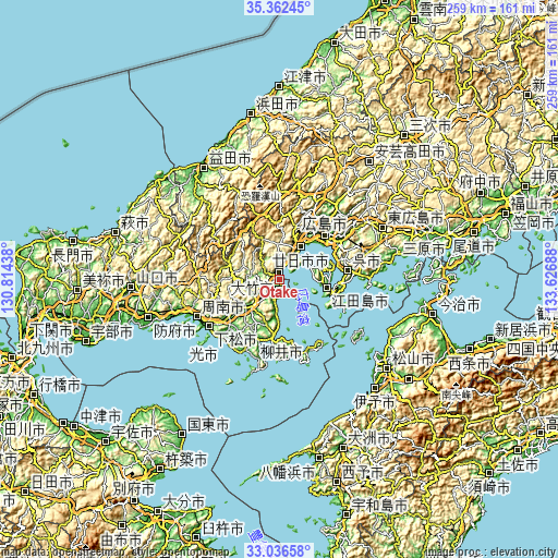 Topographic map of Ōtake