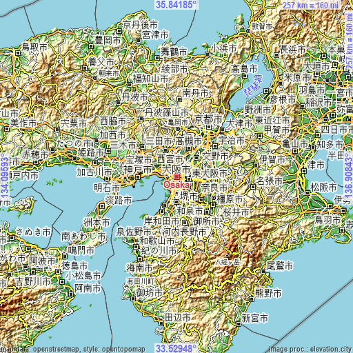 Topographic map of Osaka