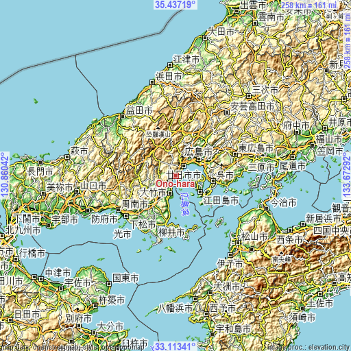 Topographic map of Ōno-hara