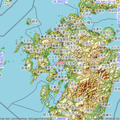 Topographic map of Ōmuta