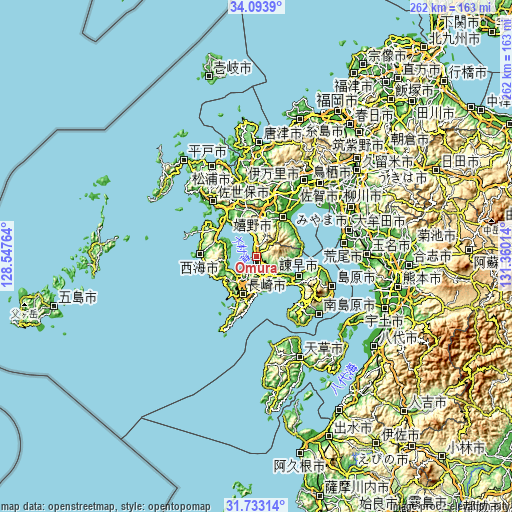 Topographic map of Ōmura