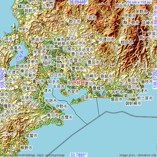Topographic map of Okazaki